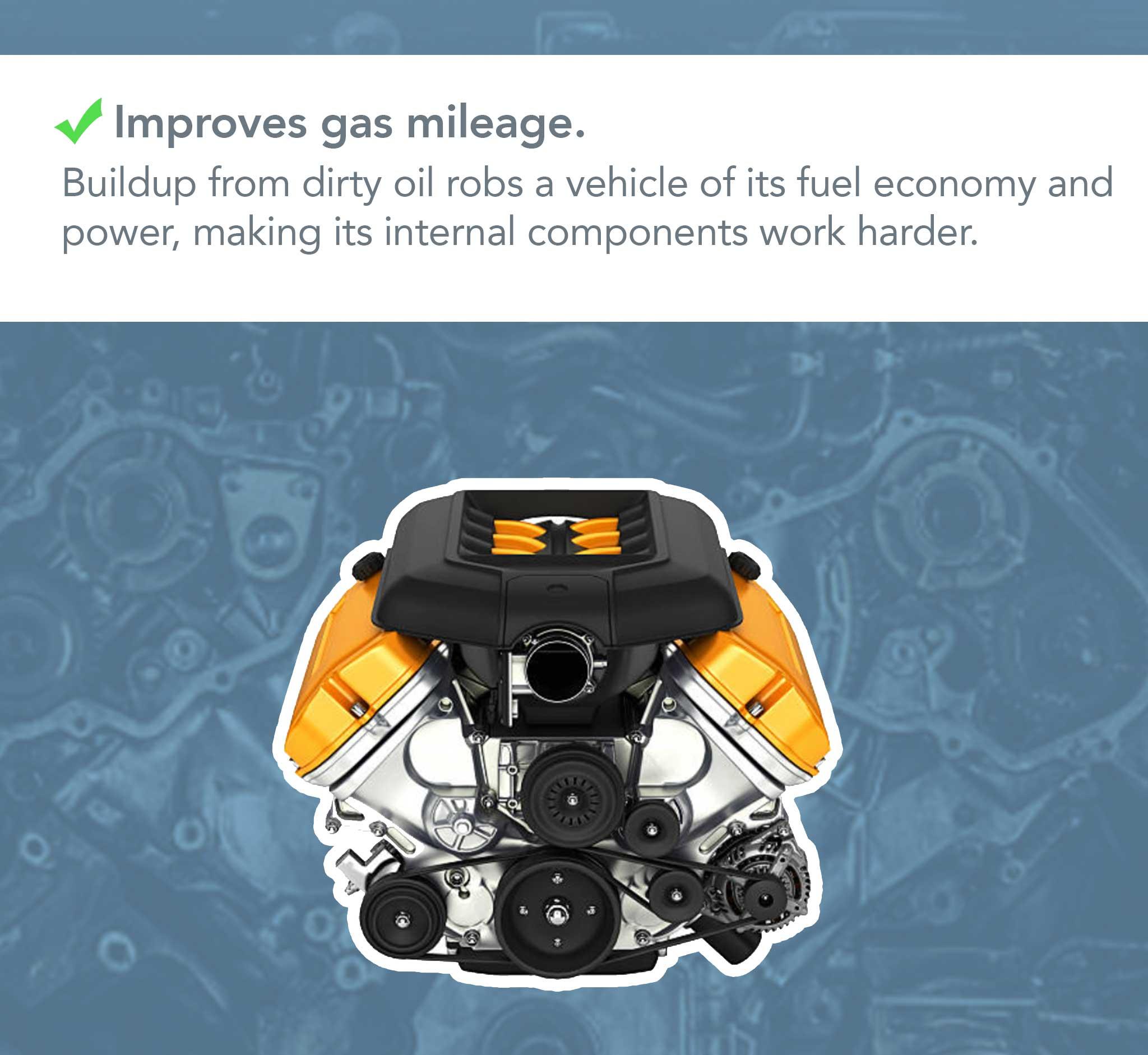 Buildup from dirty oil robs a vehicle of its fuel economy and  power, making its internal components work harder.