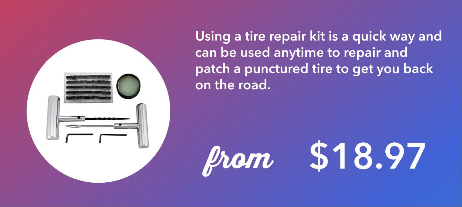 Using a tire repair kit is a quick way and can be used anytime to repair and patch a punctured tire to get you back on the road.