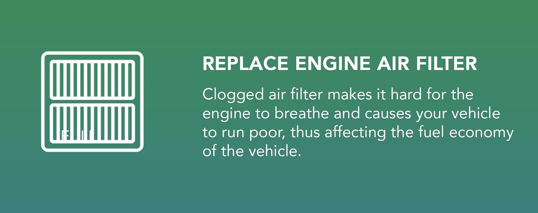 Clogged air filter makes it hard for the  engine to breathe and causes your vehicle to run poor, thus affecting the fuel economy of the vehicle.