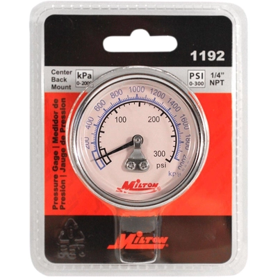 0-300 psi 1/4" (M) NPT High Pressure Center Back Mount Gauge by MILTON INDUSTRIES INC - 1192 pa1