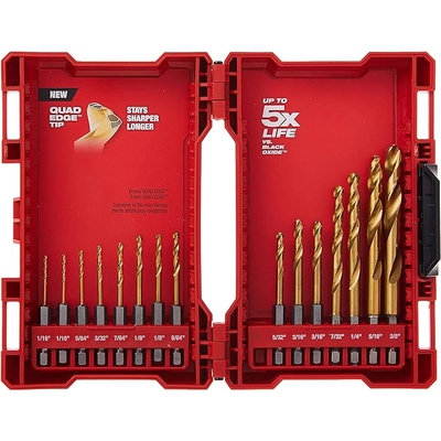 MILWAUKEE - 48-89-4630 - 15-Piece SHOCKWAVE™ RED HELIX™ Titanium 1/4" Hex Shank Fractional Drill Bit Set pa1