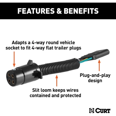Adaptateur de câblage rond à 4 voies vers plat à 4 voies by CURT MANUFACTURING - 57225 pa4