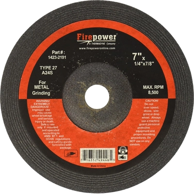 FIRE POWER - 1423-2191 - 7" x 1/4" x 7/8" Aluminum Oxide Type 27 Grinding Wheel pa3