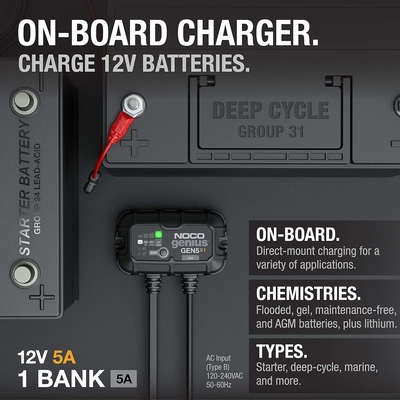 NOCO BOOST - GEN5X1 - 5-Amp (5-Amp Per Bank), Genius Onboard Marine Battery Charger pa7