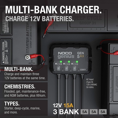 NOCO BOOST - GEN5X3 - 15-Amp, 3-Bank Waterproof Smart Marine Charger & Maintainer pa2