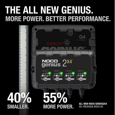 NOCO BOOST - GENIUS2X4 - 8 Amp (2Amp Per Bank), 6V and 12V, 4-Bank Car Battery Charger & Maintainer pa7