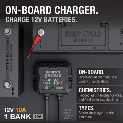 NOCO BOOST - GENPRO10X1 - 10 Amp (10-Amp Per Bank), 12 Volt, Genius Onboard Marine Battery Charger pa2