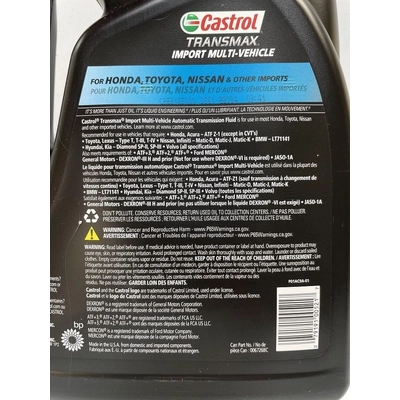 CASTROL Clutch Hydraulic System Fluid Transmax Import Multi-Vehicle ATF , 3.78L (Pack of 3) - 006726BC pa42