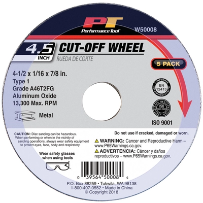PERFORMANCE TOOL - W50008 - 4-1/2 Inch x 1/16 Inch Cut Off Wheel pa2