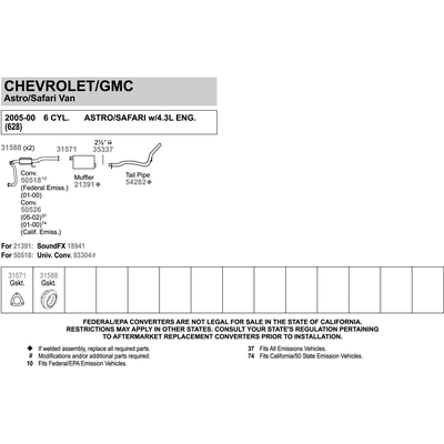 Direct Fit Converter by WALKER - 50526 pa10