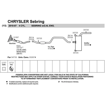 WALKER - 54735 - Catalyseur ajustement direct pa5