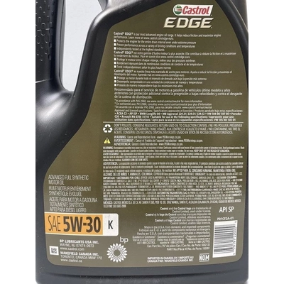 CASTROL - 0202132 - CASTROL Synthetic Huile moteur Edge K 5W30 , 4.73L (Pack of 3)  UNIVERSAL FIT pa7