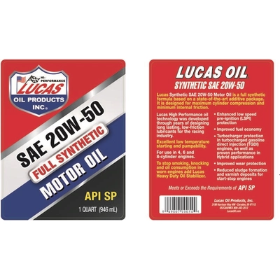 Lucas Oil - 10054 - Synthetic Motor Oils - Synthetic SAE 20W-50 - 1 Quart pa2