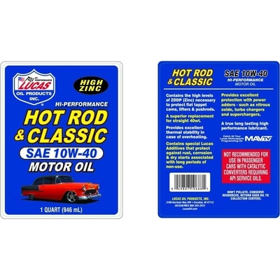Lucas Oil - 10688 - Hot Rod & Classic Car Motor Oil - SAE 10W-40 - 1 Quart pa2