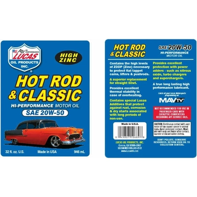 Lucas Oil - 10689 - Hot Rod & Classic Car Motor Oil - SAE 20W-50 - 1 Quart pa2
