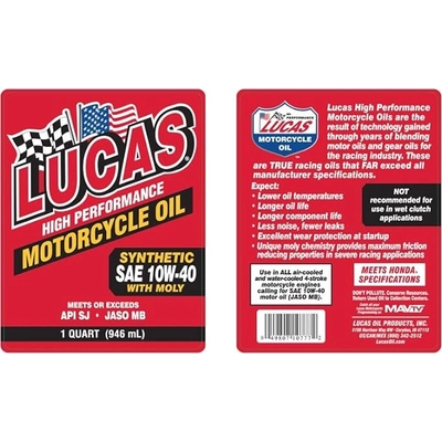 Lucas Oil - 10777 - High Performance Synthetic SAE 10W-40 MC Oil With Moly - 1 Quart pa2