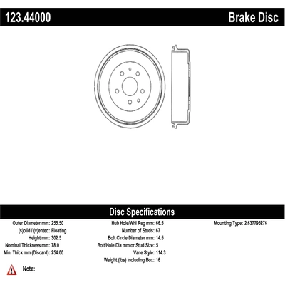 Front Brake Drum by CENTRIC PARTS - 123.44000 pa1