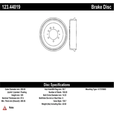 Tambour de frein avant par CENTRIC PARTS - 123.44019 pa2