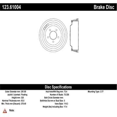 Tambour de frein avant by CENTRIC PARTS - 123.61004 pa1