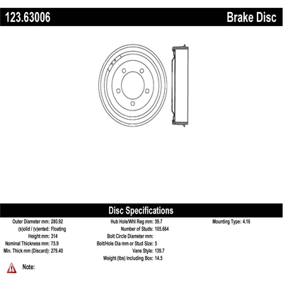 Tambour de frein avant by CENTRIC PARTS - 123.63006 pa2