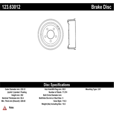 Tambour de frein avant by CENTRIC PARTS - 123.63012 pa2