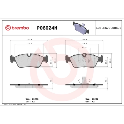 Front Ceramic Pads by BREMBO - P06024N pa2