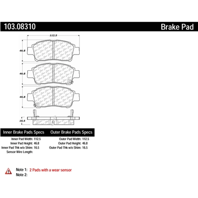 Front Ceramic Pads by CENTRIC PARTS - 103.08310 pa2