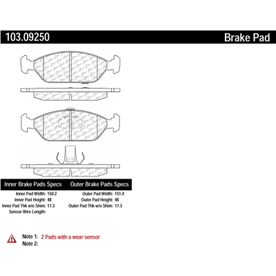 Plaquettes avant en céramique  de CENTRIC PARTS - 103.09250 pa2