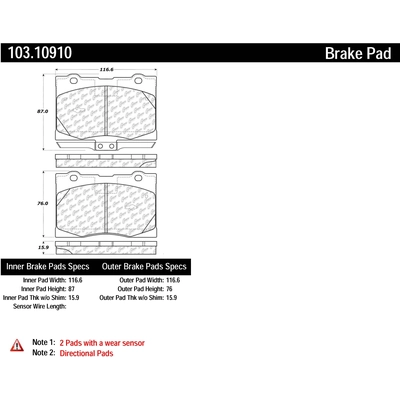 Front Ceramic Pads by CENTRIC PARTS - 103.10910 pa2