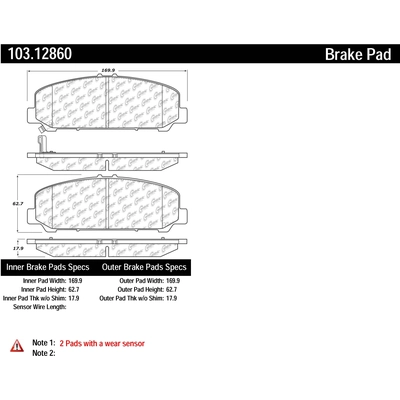 Front Ceramic Pads by CENTRIC PARTS - 103.12860 pa2