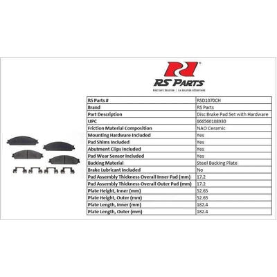RS PARTS - RSD1070CH - Front Ceramic Pads pa3