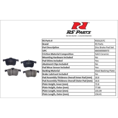 RS PARTS - RSD1257C - Front Ceramic Pads pa4