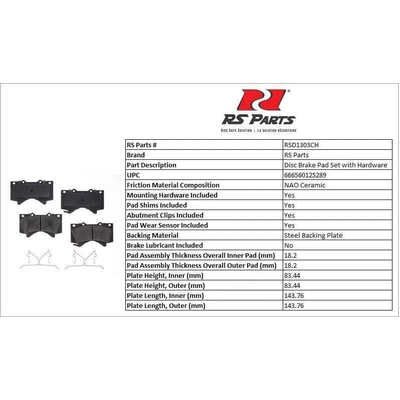 Front Ceramic Pads by RS PARTS - RSD1303CH pa2