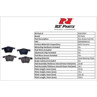 RS PARTS - RSD1305C - Front Ceramic Pads pa2