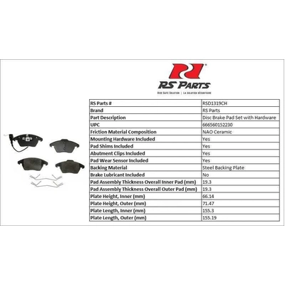 Front Ceramic Pads by RS PARTS - RSD1319CH pa2