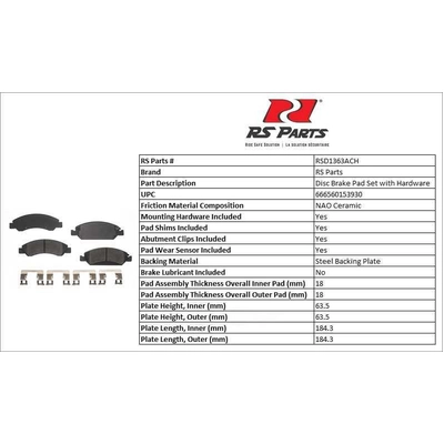 Front Ceramic Pads by RS PARTS - RSD1363ACH pa2