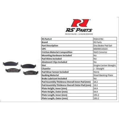 Front Ceramic Pads by RS PARTS - RSD1376C pa2