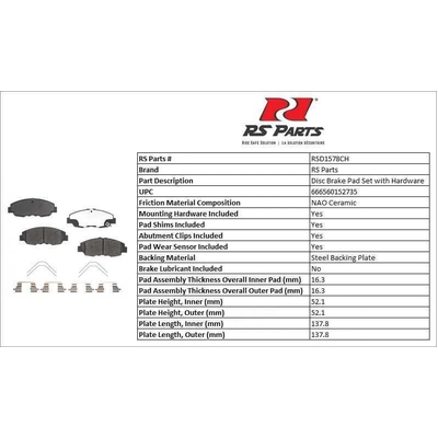 RS PARTS - RSD1578CH - Front Ceramic Pads pa3