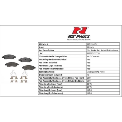 RS PARTS - RSD1592CH - Front Ceramic Pads pa3