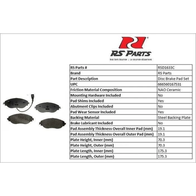 RS PARTS - RSD1633C - Front Ceramic Pads pa2
