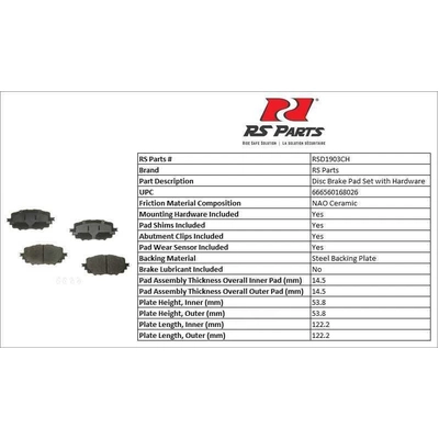 Front Ceramic Pads by RS PARTS - RSD1903CH pa2