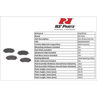 RS PARTS - RSD2076C - Front Ceramic Pads pa2