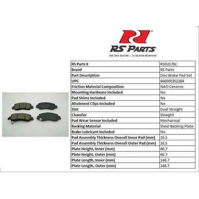 RS PARTS - RSD2178C - Front Ceramic Pads pa2