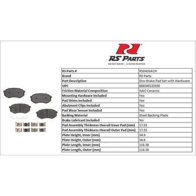 Front Ceramic Pads by RS PARTS - RSD433ACH pa2