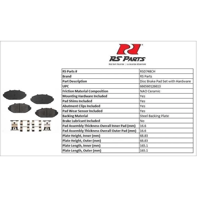 Front Ceramic Pads by RS PARTS - RSD748CH pa2