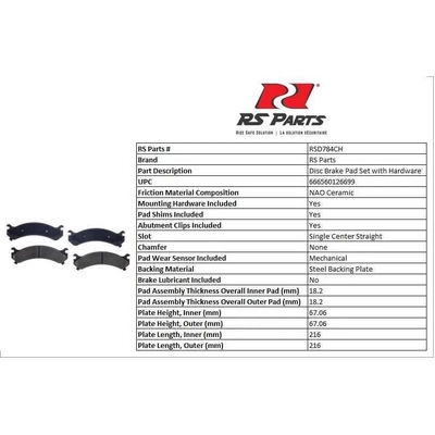 RS PARTS - RSD784CH - Front Ceramic Pads pa4