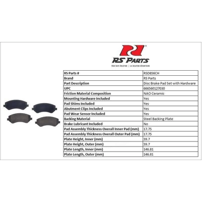 Front Ceramic Pads by RS PARTS - RSD856CH pa2