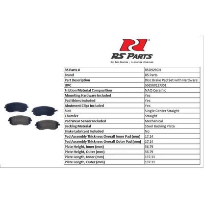 RS PARTS - RSD929CH - Front Ceramic Pads pa4