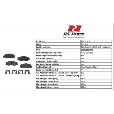 RS PARTS - RSD959CH - Front Ceramic Pads pa2
