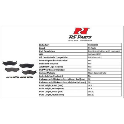 RS PARTS - RSD966CH - Front Ceramic Pads pa2